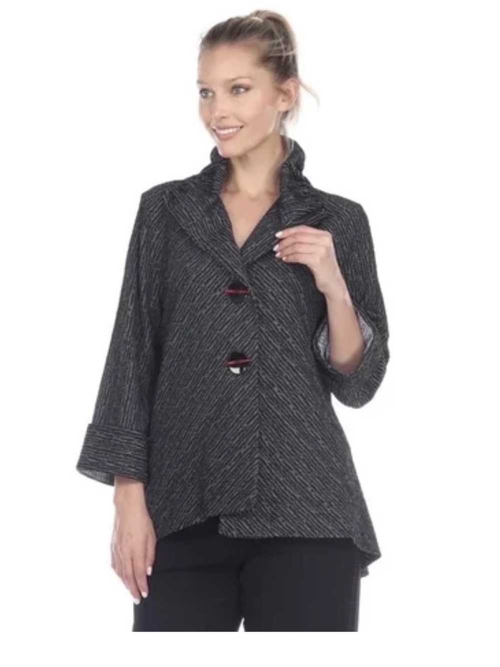 MOONLIGHT Asymmetric Couture Gray Black Swing Jacket Art-To-Wear Sz XL